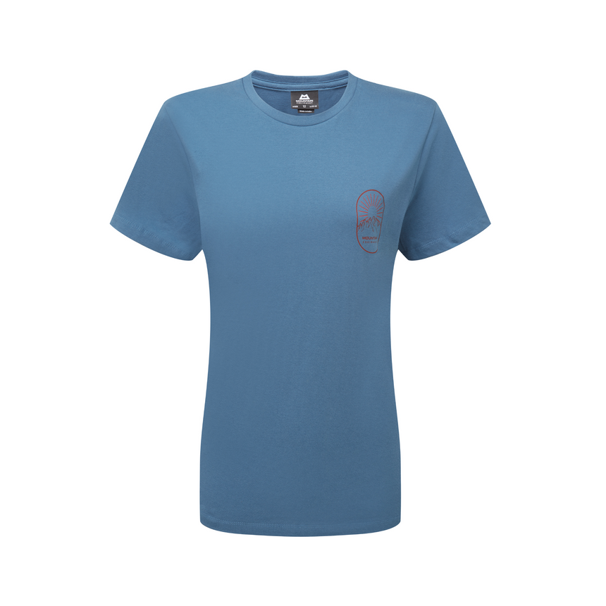 Mountain Equipment Alpenglow Women's Tee Outdoor Action Stellar Blue- Front