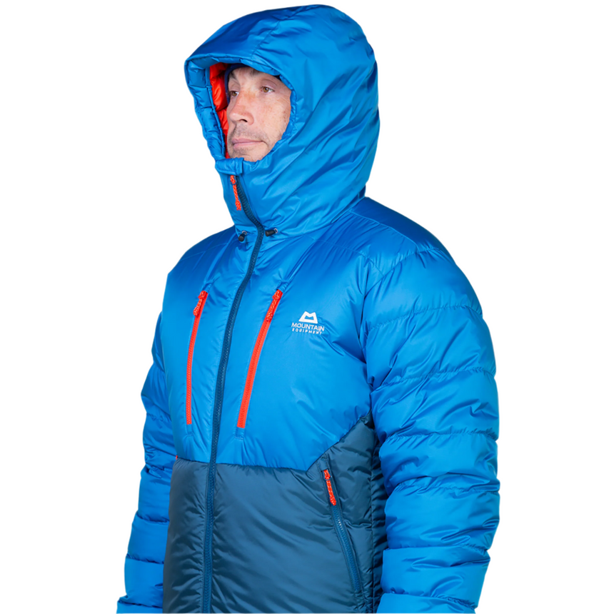 Mountain Equipment Annapurna Men's Jacket Outdoor Action Navy/Atlantic- Hood Up Angle