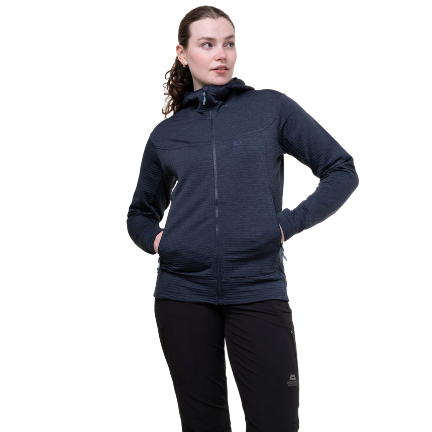 Mountain Equipment Apiro Hooded Women's Jacket Outdoor Action Cosmos- 2 Zipped Hand Warmer Pockets