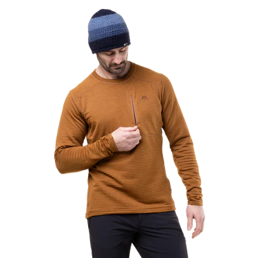 Mountain Equipment Apiro Men's Crew Outdoor Action Walnut- Chest pocket with YKK® zip