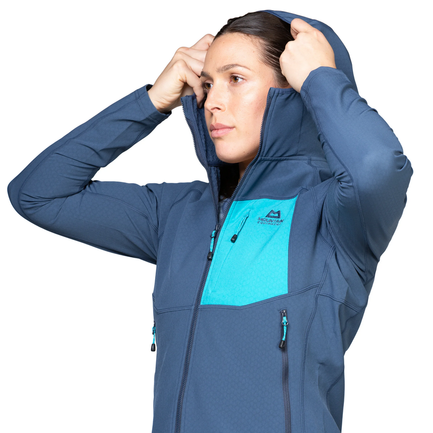 Mountain Equipment Arrow Hooded Women's Jacket Outdoor Action Dusk/Topaz- Hood