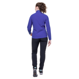 Mountain Equipment Arrow Women's Jacket Outdoor Action Clematis/Dusk- Back Fit on Model