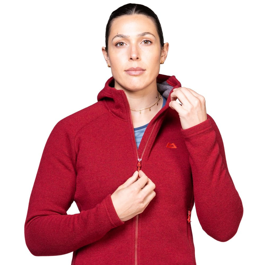 Mountain Equipment Braldu Hooded Women's Jacket Outdoor Action Merlot- YKK® Centre Front Zip