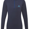 Mountain Equipment Cerrig Women's LS Zip T Outdoor Action Cosmos- Front