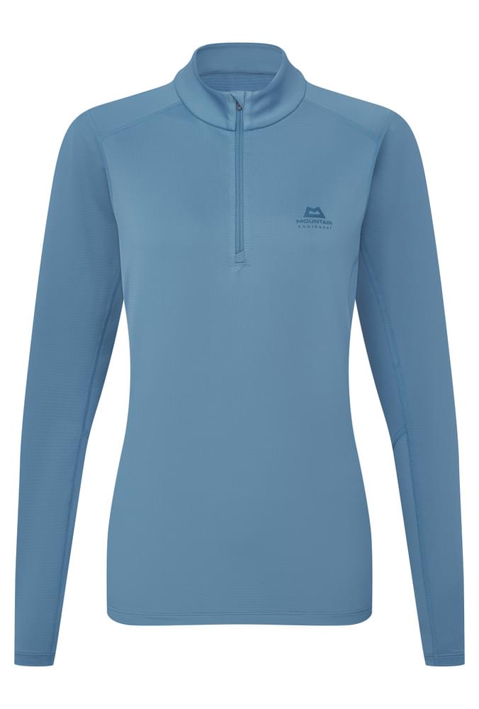 Mountain Equipment Cerrig Women's LS Zip T Outdoor Action Stellar Blue- Front