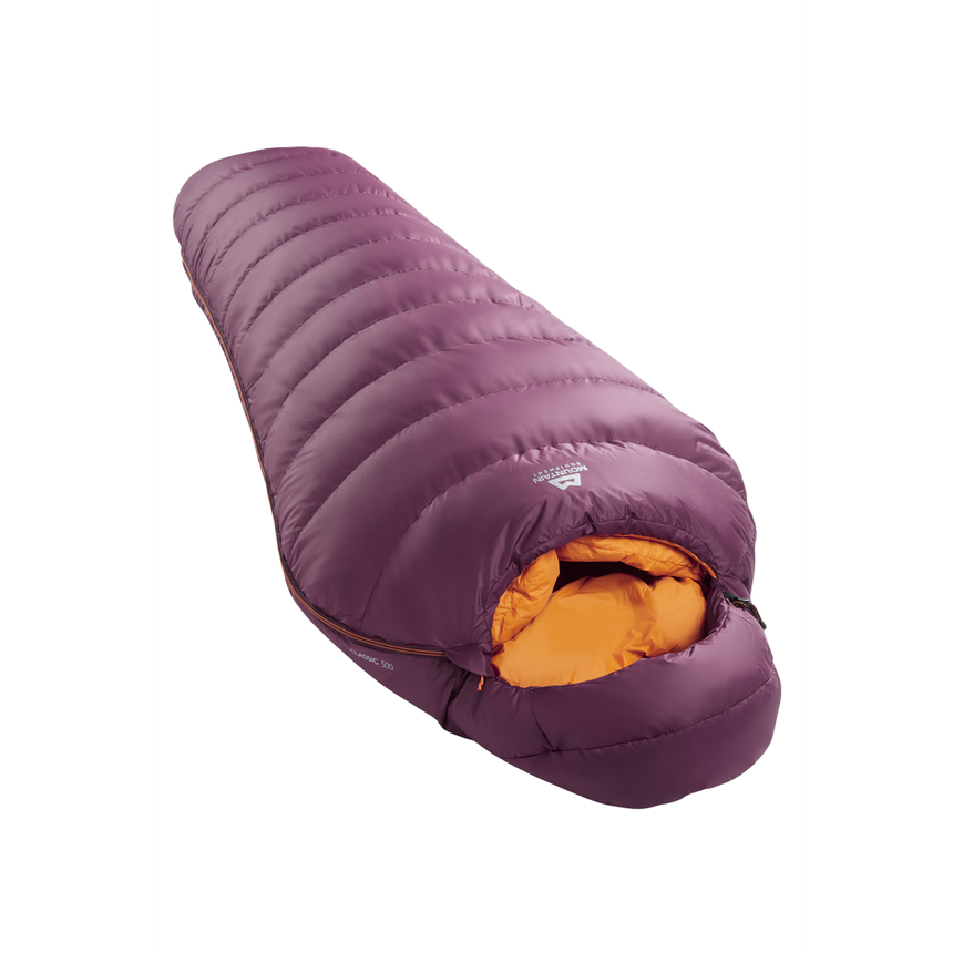 Mountain Equipment Classic Eco 500 Women's Sleeping Bag Outdoor Action Raisin- slanted full length