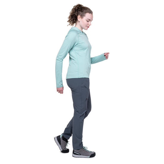Mountain Equipment Comici Women's Pant Outdoor Action Ombre Blue- side fit on model
