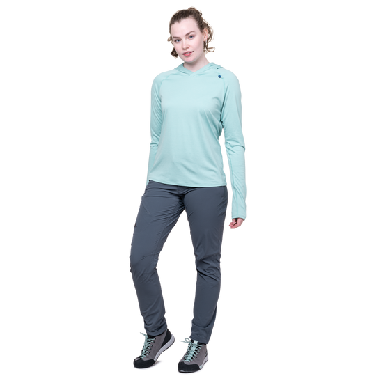 Mountain Equipment Comici Women's Pant Outdoor Action Ombre Blue- front fit on model