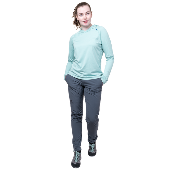 Mountain Equipment Comici Women's Pant Outdoor Action Ombre Blue- front fit on model