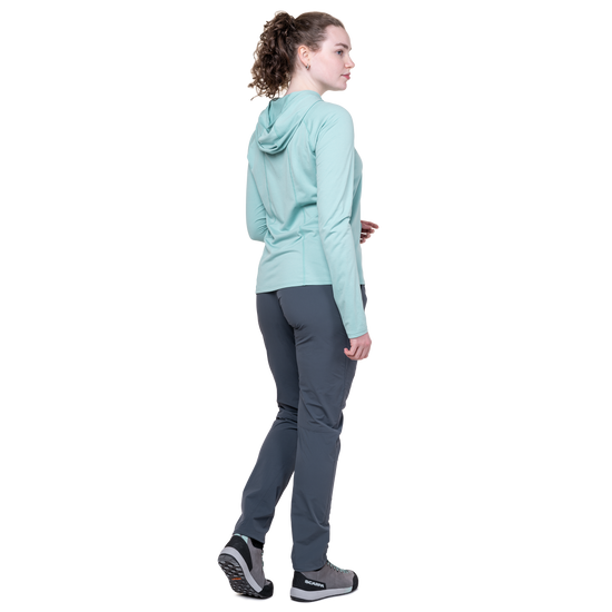 Mountain Equipment Comici Women's Pant Outdoor Action Ombre Blue- back fit on model