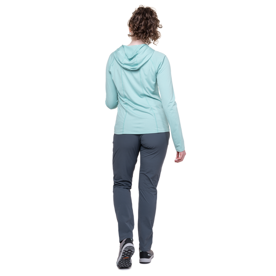 Mountain Equipment Comici Women's Pant Outdoor Action Ombre Blue- back fit on model
