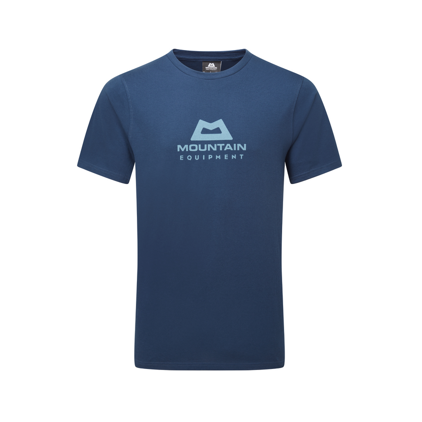 Mountain Equipment Emblem Men's Tee Outdoor Action Denim Blue- Front
