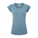Mountain Equipment Equinox Women's Tee Outdoor Action Bluefin Stripe- Front