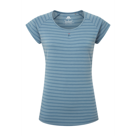 Mountain Equipment Equinox Women's Tee Outdoor Action Bluefin Stripe- Front