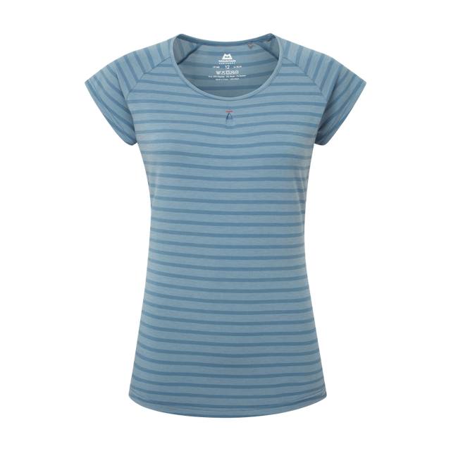 Mountain Equipment Equinox Women's Tee Outdoor Action Bluefin Stripe- Front