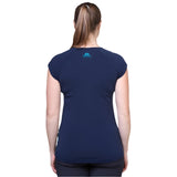 Mountain Equipment Equinox Women's Tee Outdoor Action Cosmos- Back Fit on Model