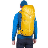 Mountain Equipment Fang 42+ Backpack Outdoor Action Sulphur - Back Fit on Model