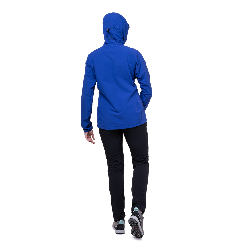 Mountain Equipment Frontier Women's Jacket Outdoor Action Clematis - Full Back View on Model