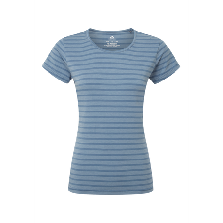 Mountain Equipment Groundup Stripe Women's Tee Outdoor Action Bluefin Stripe- Front