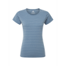 Mountain Equipment Groundup Stripe Women's Tee Outdoor Action Bluefin Stripe- Front
