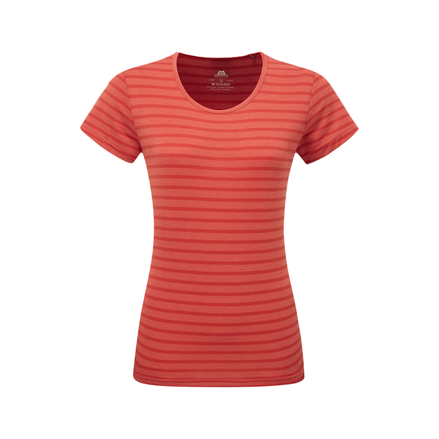 Mountain Equipment Groundup Stripe Women's Tee Outdoor Action Rosewood Stripe- Front