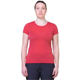 Mountain Equipment Groundup Stripe Women's Tee Outdoor Action Rosewood Stripe- Front Fit