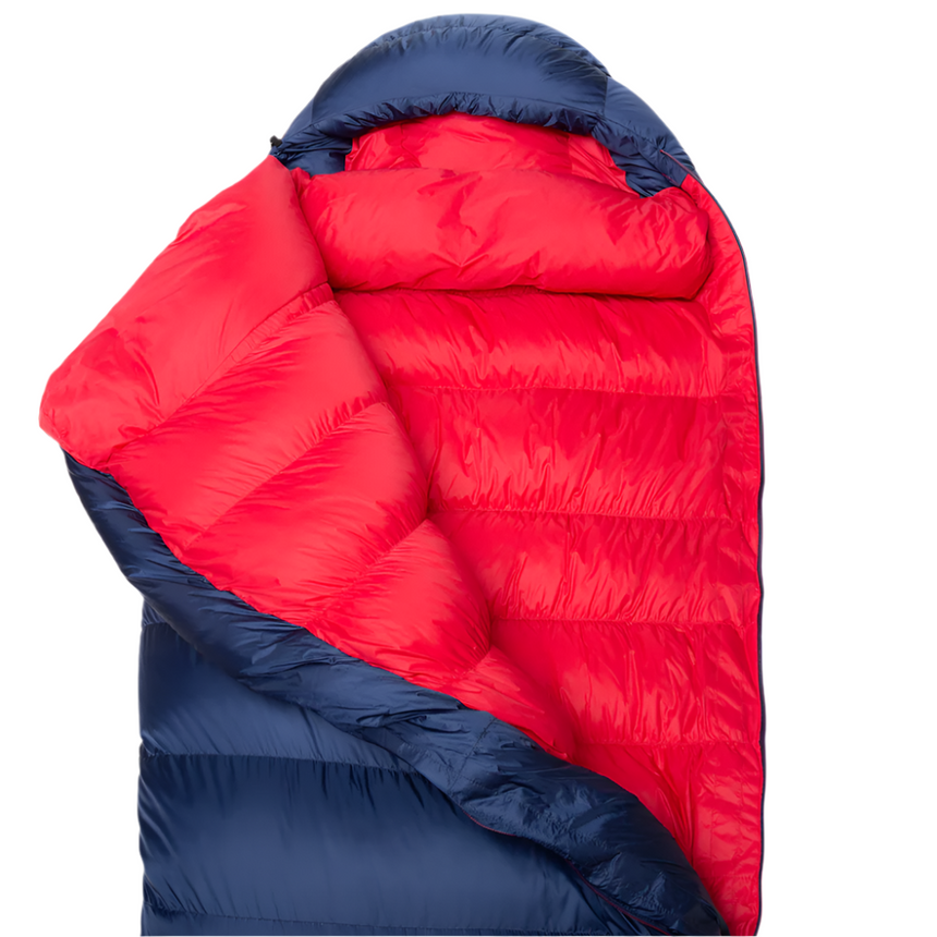 Mountain Equipment Helium 400 Women's Sleeping Bag Outdoor Action Medieval Blue- Gemini Zip Baffle