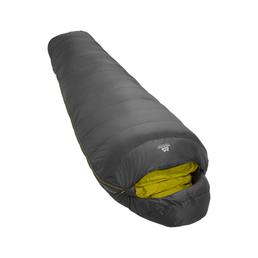 Mountain Equipment Helium GT 250 Sleeping Bag Outdoor Action Anvil Grey- Slanted Full Length