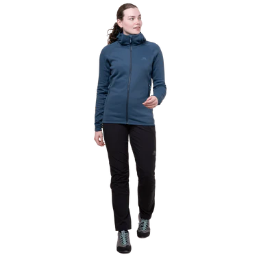 Mountain Equipment Jorasses Hooded Women's Jacket Outdoor Action Dusk- Front Fit on Model
