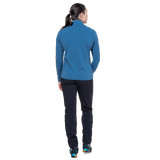 Mountain Equipment Lumiko Women's Zip T Outdoor Action Stellar/Majolica - Back Fit on Model