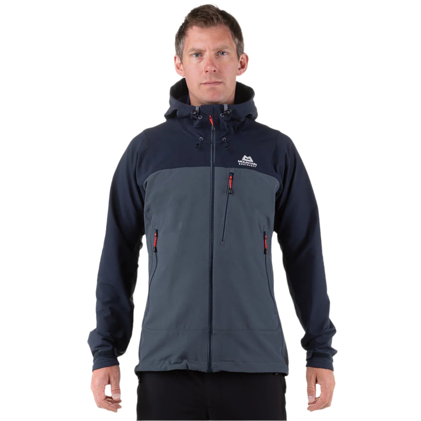 Mountain Equipment Mission Softshell Jacket Outdoor Action Ombre Blue/Cosmos- Front Fit 
