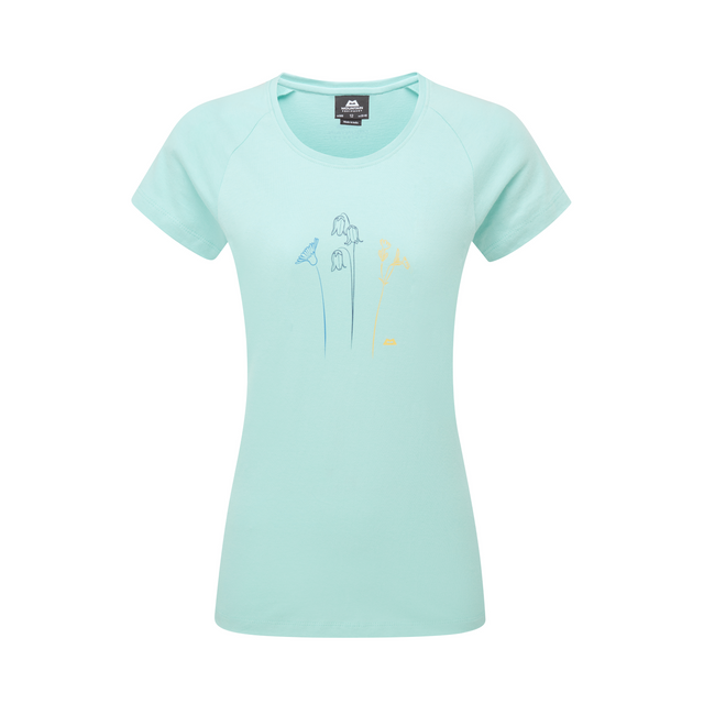 Mountain Equipment Mountain Flower Women's Tee Outdoor Action Aqua- Front