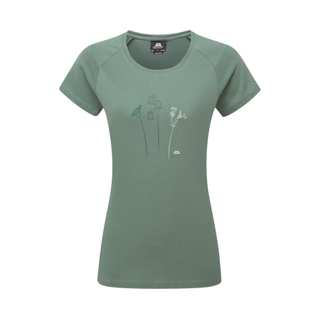 Mountain Equipment Mountain Flower Women's Tee Outdoor Action Sage- Front