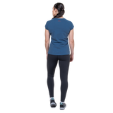 Mountain Equipment Mountain Flower Women's Tee Outdoor Action Stellar Blue- Back Fit on Model