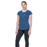 Mountain Equipment Mountain Flower Women's Tee Outdoor Action Stellar Blue- Front Fit