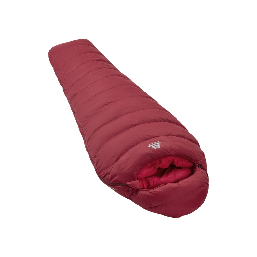 Mountain Equipment Olympus 450 Women's Sleeping Bag Outdoor Action Rhubarb- Slanted Full Length