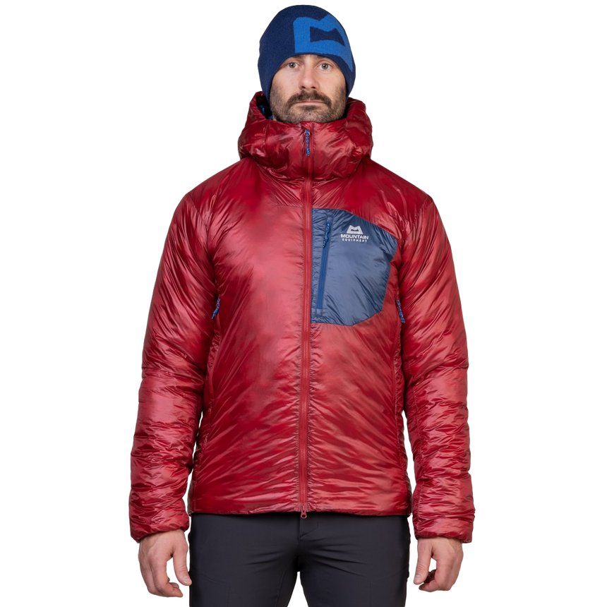 Mountain Equipment Oreus Hooded Men's Jacket Outdoor Action Merlot/Admiral Blue- Front fit