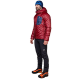 Mountain Equipment Oreus Hooded Men's Jacket Outdoor Action Merlot/Admiral Blue- Side View