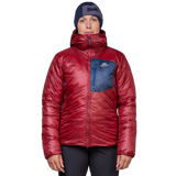 Mountain Equipment Oreus Hooded Women's Jacket Outdoor Action Merlot/Admiral Blue-Front Fit on Model