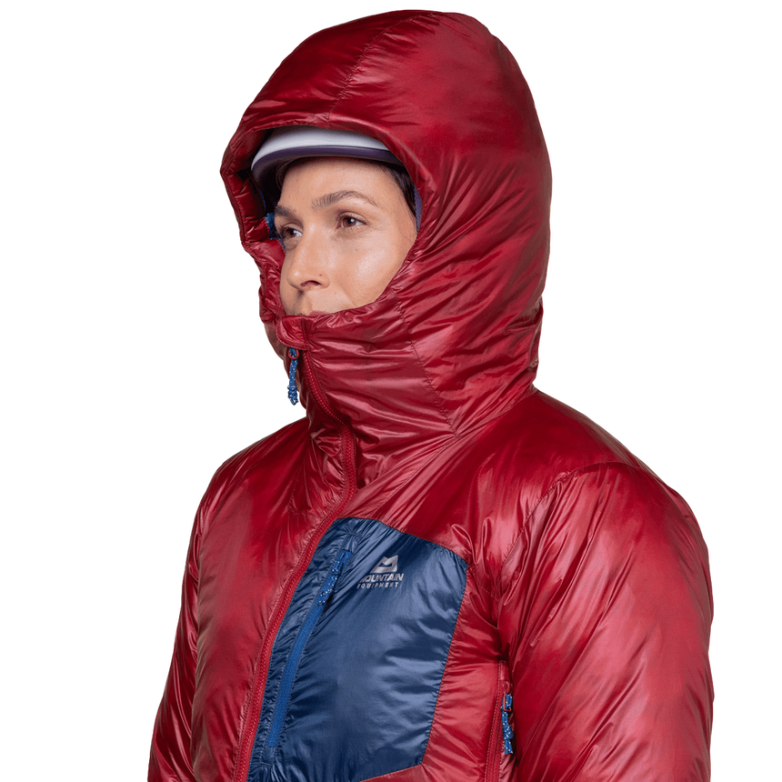 Mountain Equipment Oreus Hooded Women's Jacket Outdoor Action Merlot/Admiral Blue- Insulated Hood