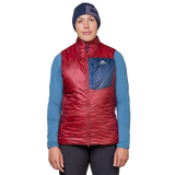 Mountain Equipment Oreus Women's Vest Outdoor Action Merlot/Admiral Blue - Front Fit on Model