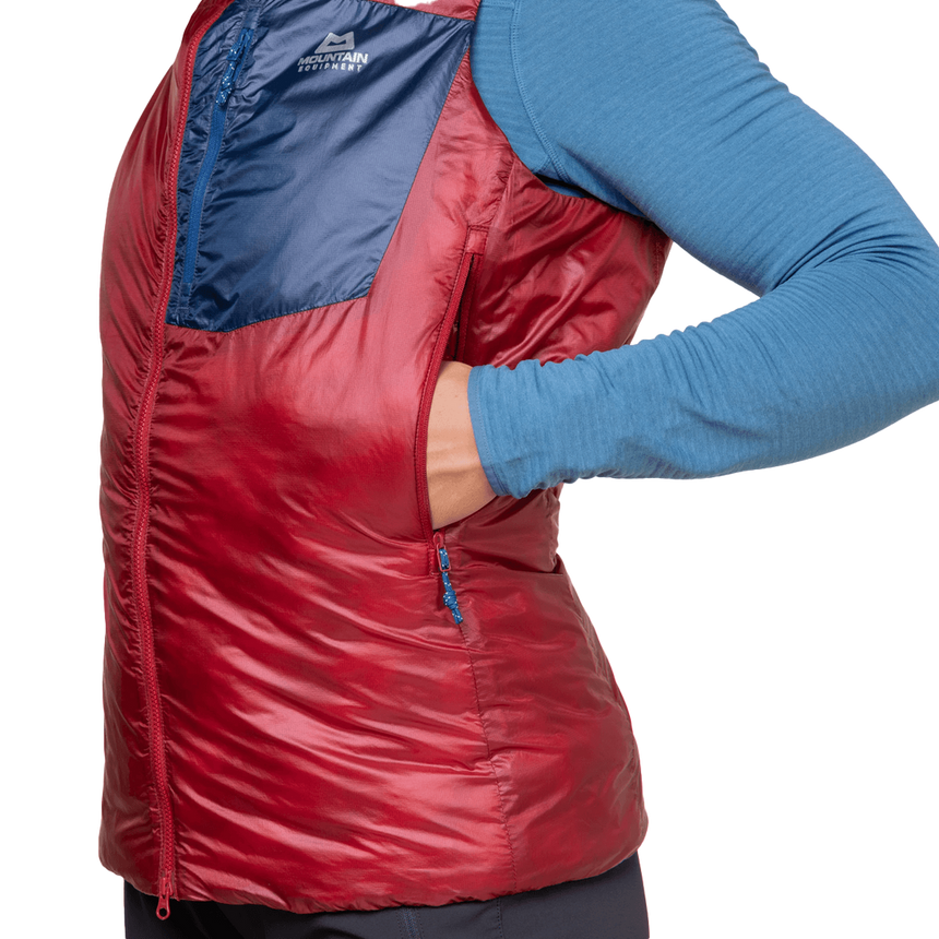 Mountain Equipment Oreus Women's Vest Outdoor Action Merlot/Admiral Blue - Hand warmer pockets