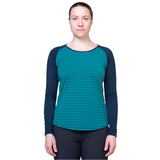 Mountain Equipment Redline LS Women's Tee Outdoor Action Spruce Stripe/Cosmos- Front