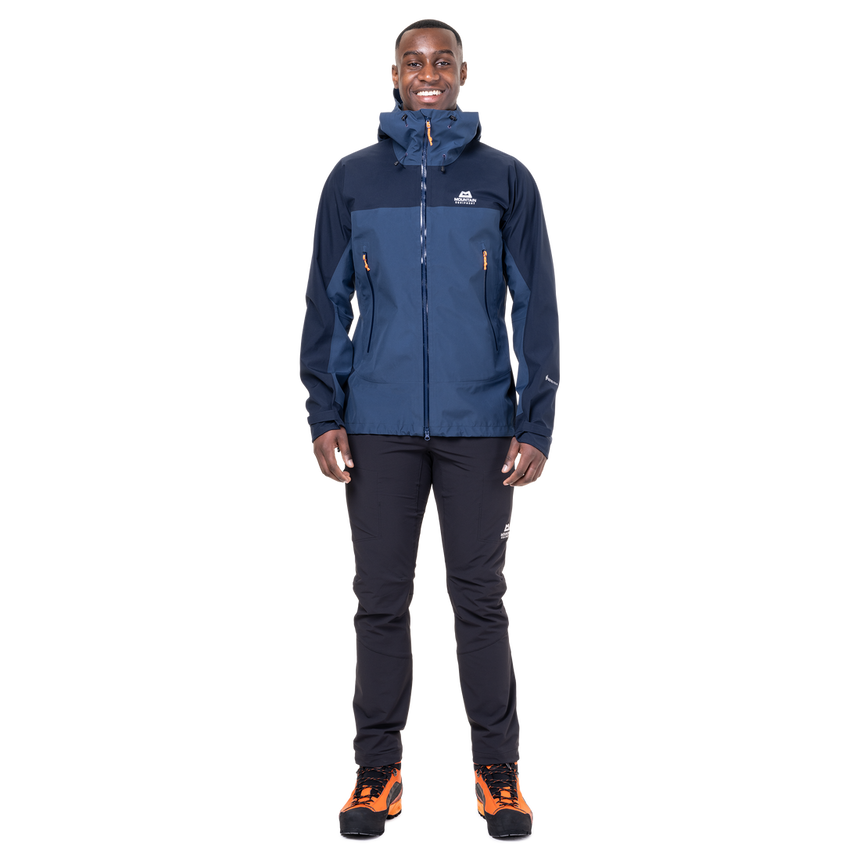 Mountain Equipment Saltoro Gore-Tex Men's Jacket Outdoor Action Dusk/Cosmos- Front Fit on Model