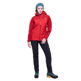 Mountain Equipment Saltoro Women’s Jacket Outdoor Action Imperial Red/Crimson - Full View on Model