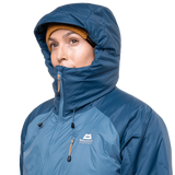 Mountain Equipment Shelterstone Women's Jacket Outdoor Action Stellar/Majolica- Hood