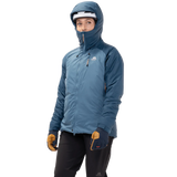 Mountain Equipment Shelterstone Women's Jacket Outdoor Action Stellar/Majolica- Hood Up