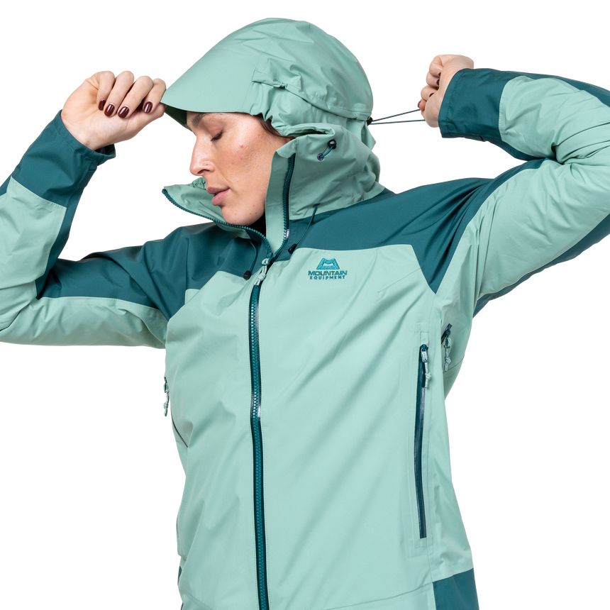 Mountain Equipment Tacul Women's Jacket Outdoor Action Lichen/Deep Teal- Adjustable Cord