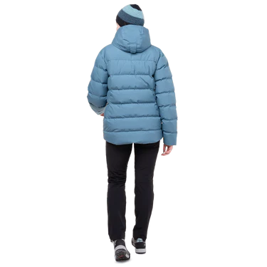 Mountain Equipment Tromso Women's Jacket Outdoor Action Stellar Blue- Back Fit on Model