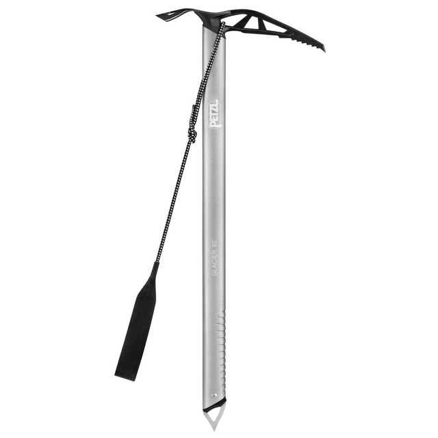 Petzl Glacier Linkin Ice Axe Gray - Front with LINKIN Leash